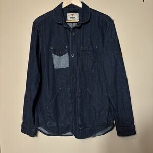 Stock Mfg Co Denim Chore Shacket Shirt Jacket Workwear Size L Dark Wash Utility